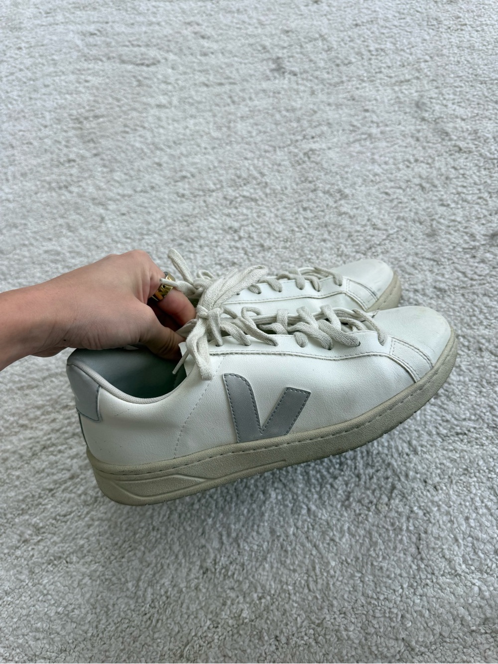 Veja White Leather Sneakers with Gray V Logo